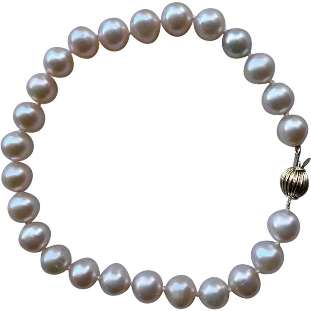 Vintage 14k Pink Cultured Pearl Bracelet Yellow G… - image 1