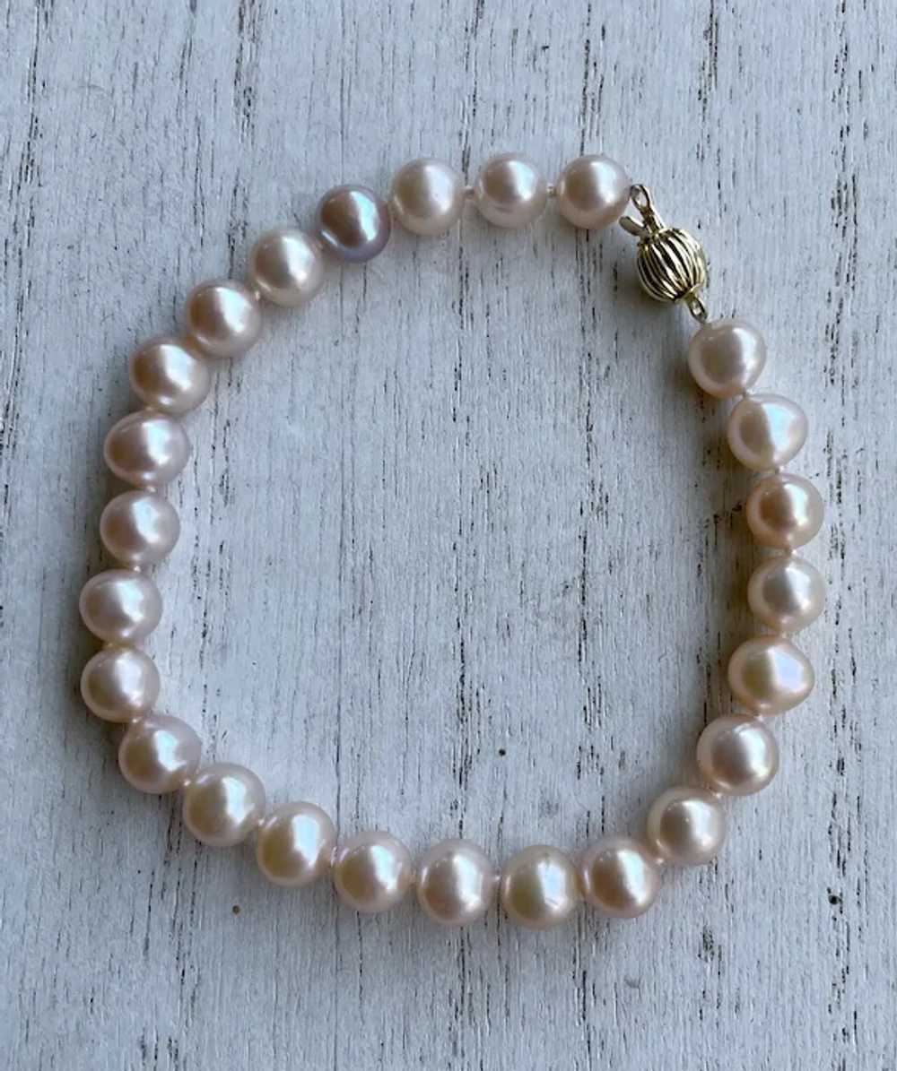Vintage 14k Pink Cultured Pearl Bracelet Yellow G… - image 8
