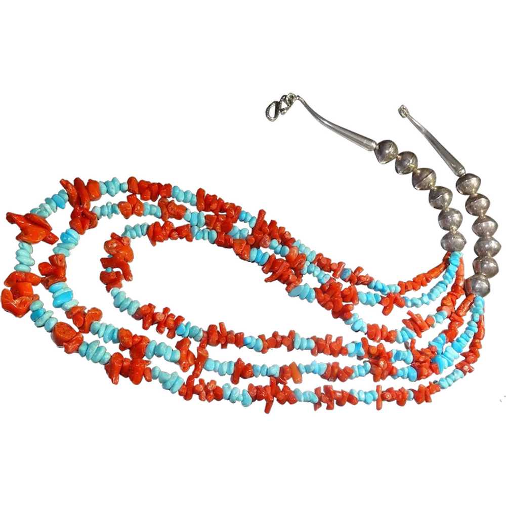 Turquoise and coral necklace by Estrella - image 1