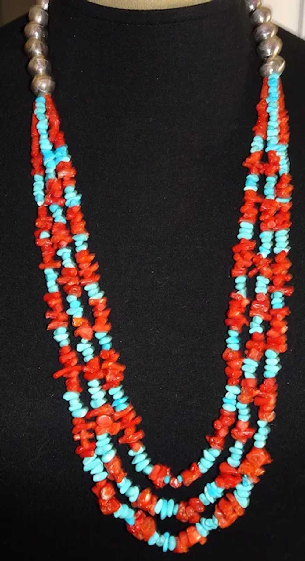 Turquoise and coral necklace by Estrella - image 2