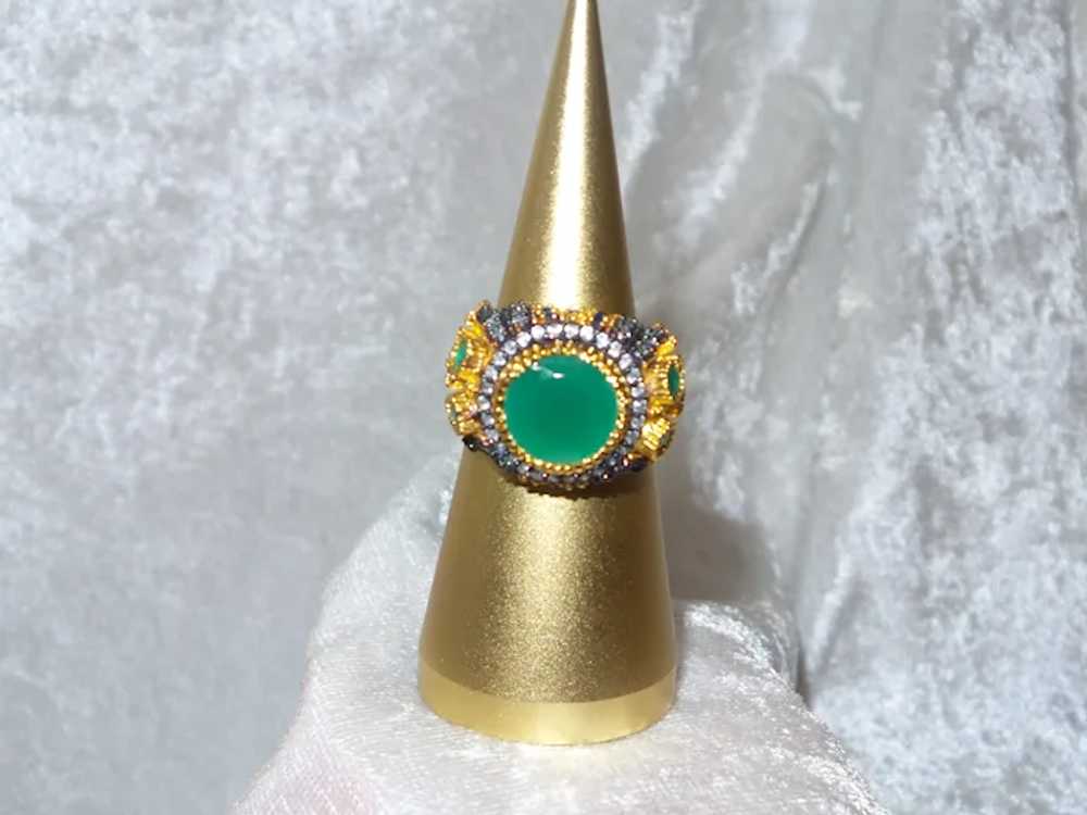 Ethnic Faux Emerald and Zircon Ring - image 10