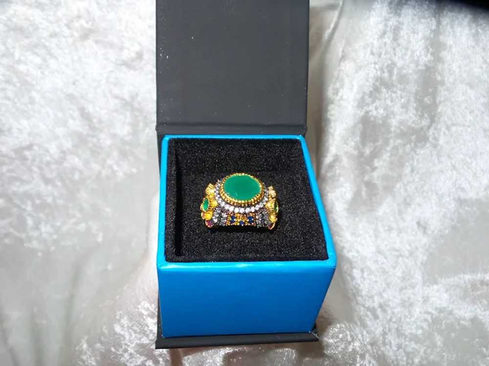 Ethnic Faux Emerald and Zircon Ring - image 12