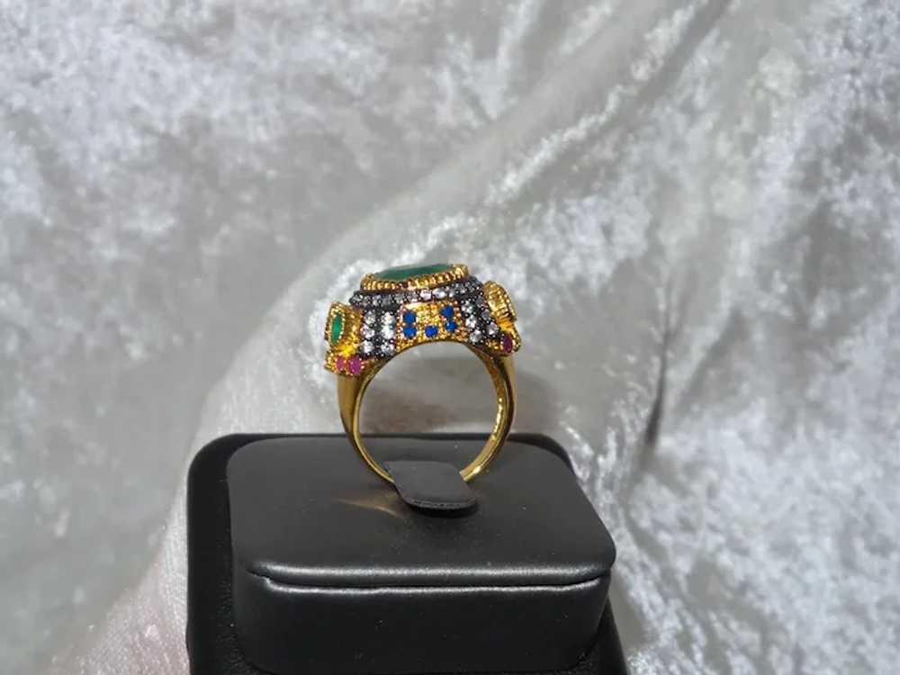 Ethnic Faux Emerald and Zircon Ring - image 3