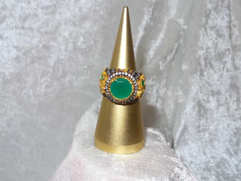 Ethnic Faux Emerald and Zircon Ring - image 4