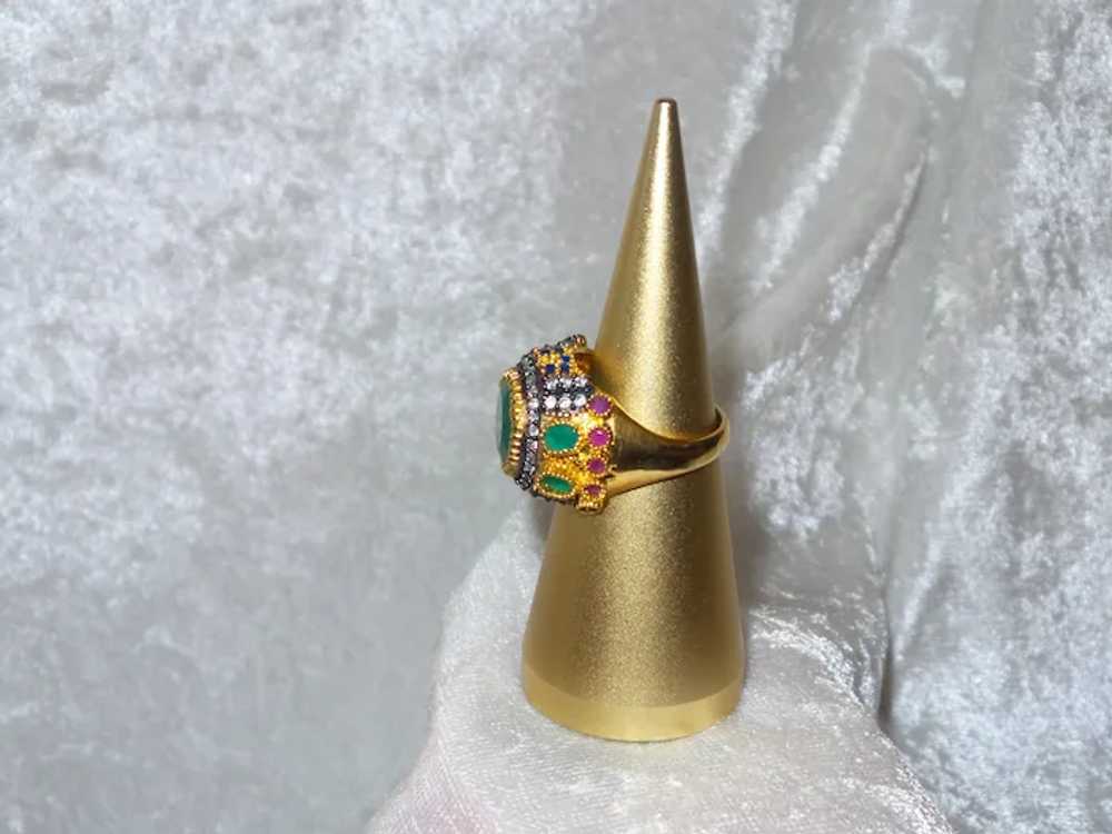 Ethnic Faux Emerald and Zircon Ring - image 7