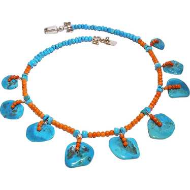 Sleeping Beauty Turquoise and Natural Coral Neckl… - image 1