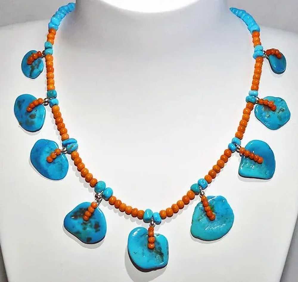 Sleeping Beauty Turquoise and Natural Coral Neckl… - image 2
