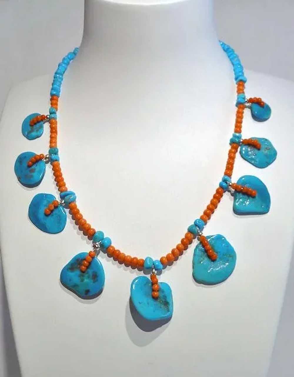 Sleeping Beauty Turquoise and Natural Coral Neckl… - image 3
