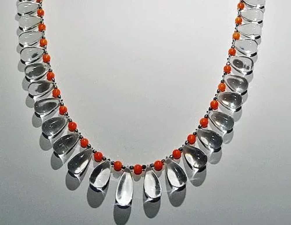 AAA Clear Crystal Rock Quartz and Coral 14k White… - image 7