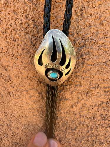 Silver and Small Turquoise Bear Claw Bolo Tie - image 1
