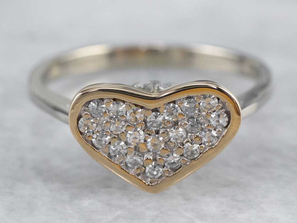 Diamond Heart Two Tone Gold Ring - image 1