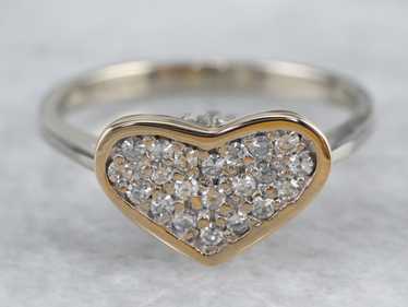 Diamond Heart Two Tone Gold Ring - image 1