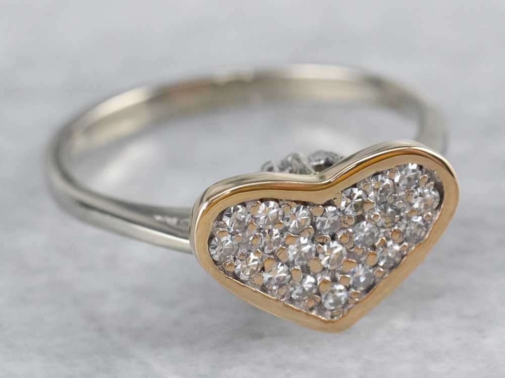 Diamond Heart Two Tone Gold Ring - image 2