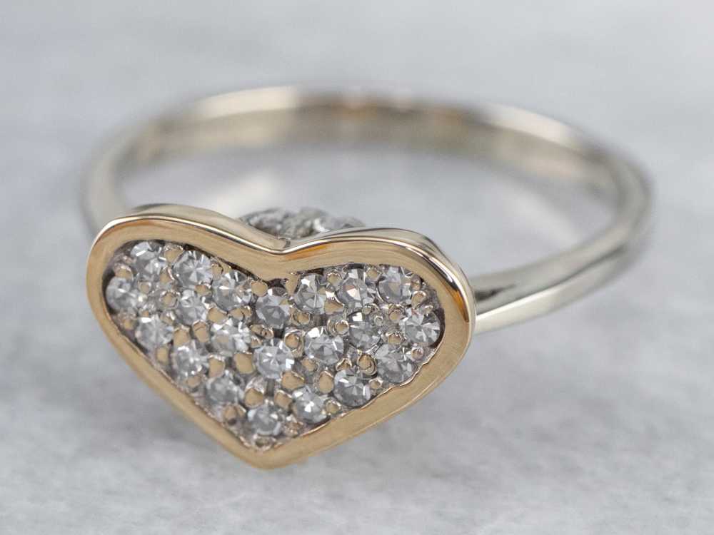 Diamond Heart Two Tone Gold Ring - image 3