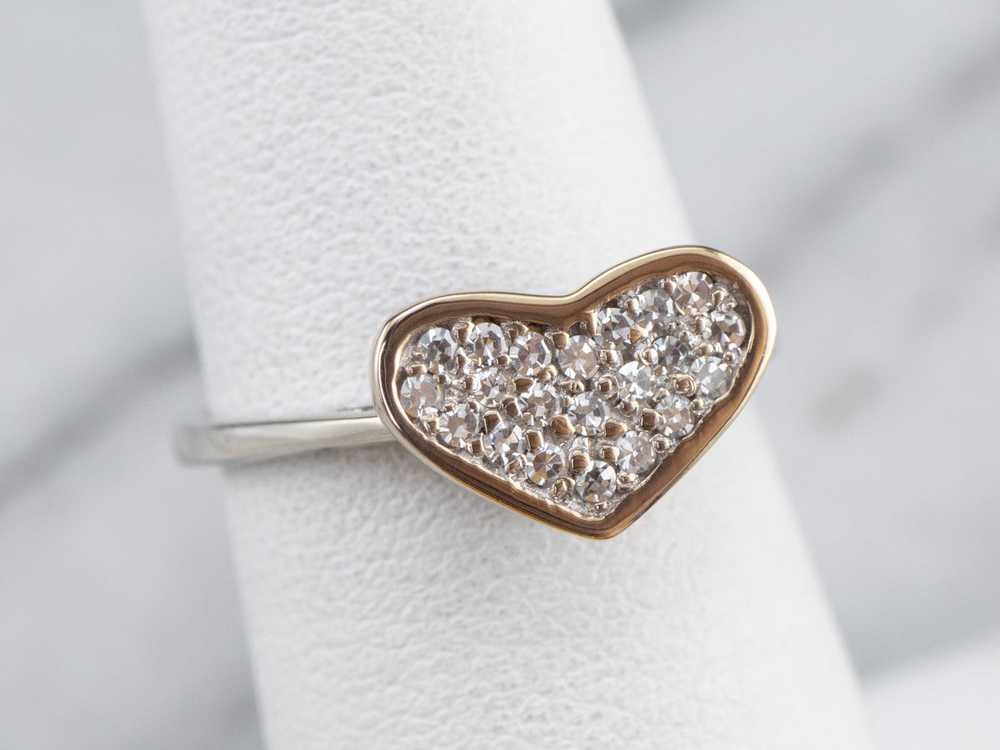 Diamond Heart Two Tone Gold Ring - image 7