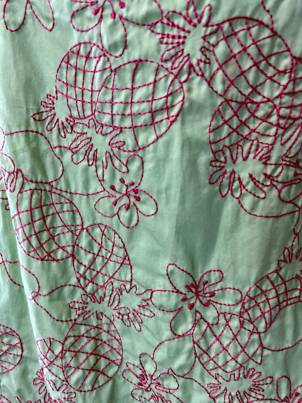 90’s Mint & Pink Pineapple Embroidery Print Non S… - image 5