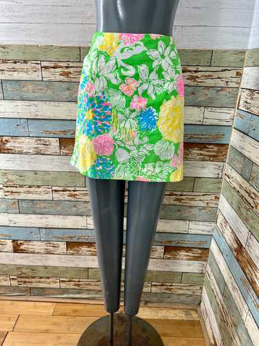 90’s Green Multi Color Summer Flowers Print Skirt 