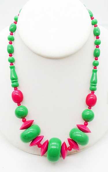 Green and Fuchsia Pink Bead Necklace