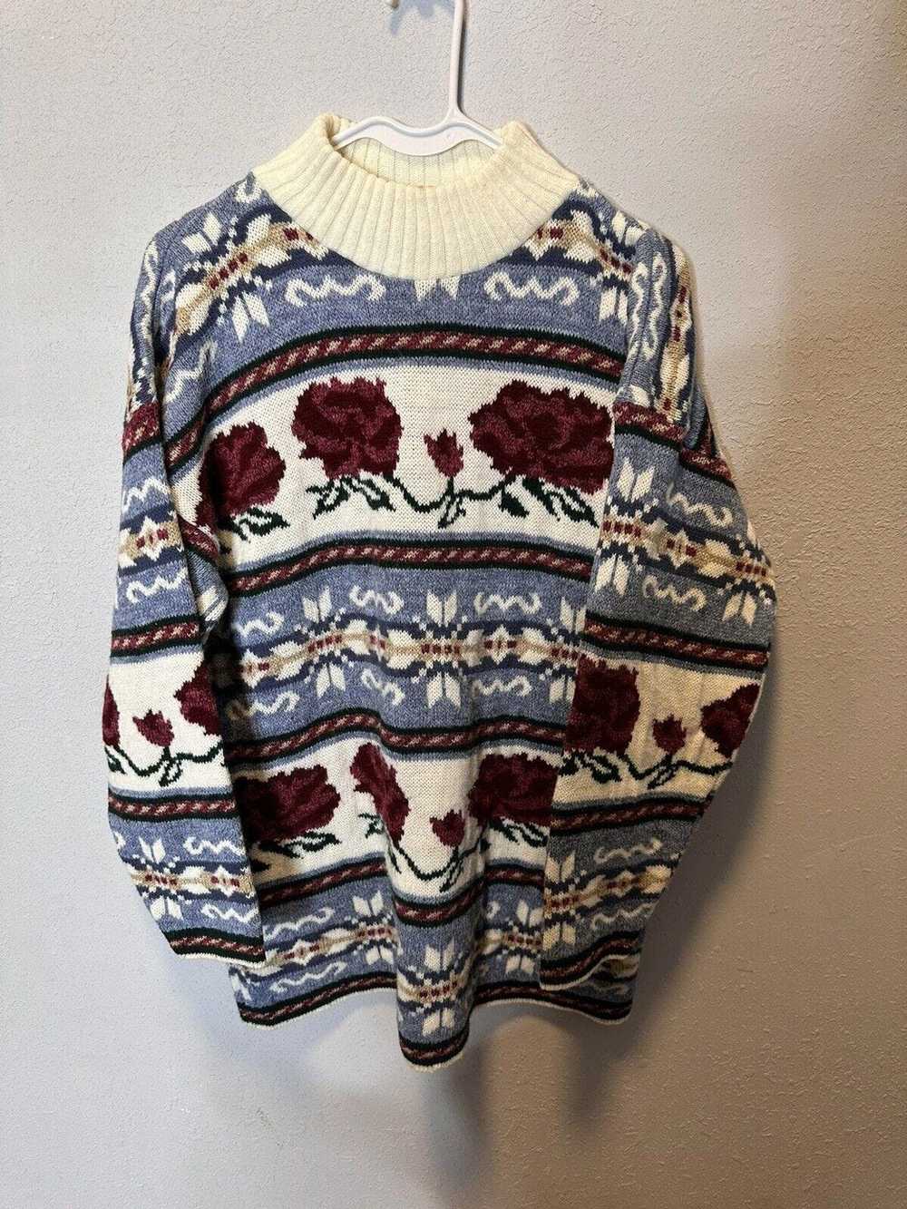 Vintage Vintage floral flowers sweater women beau… - image 1