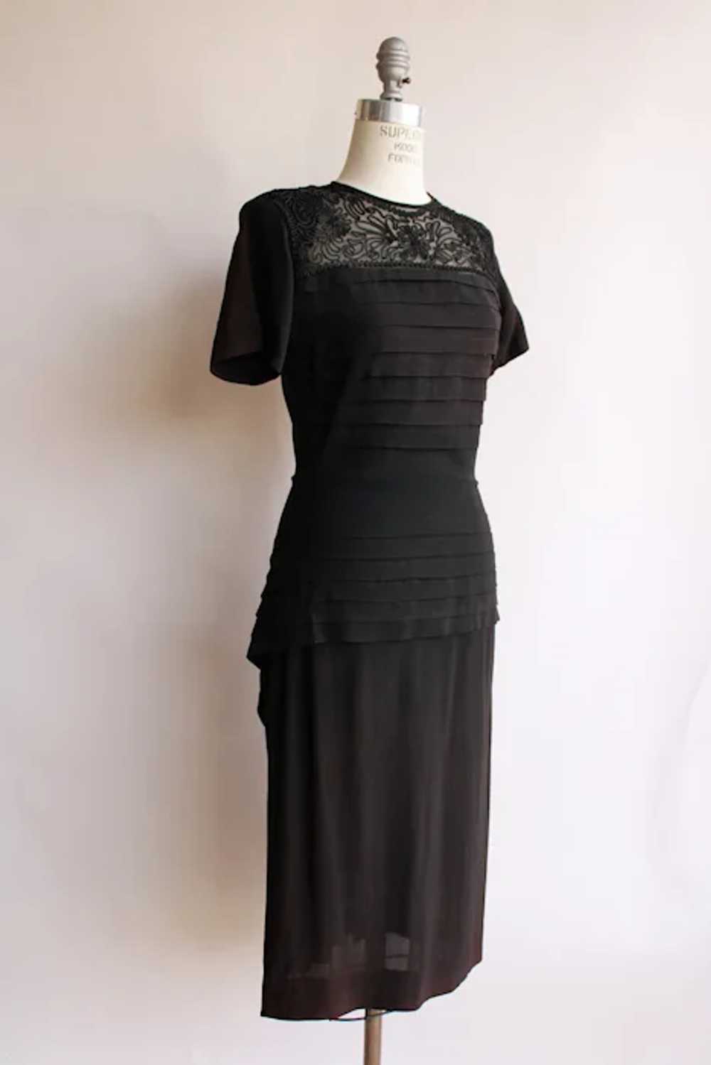 Vintage 1940s Dress / Black Rayon Dress With Sout… - image 5