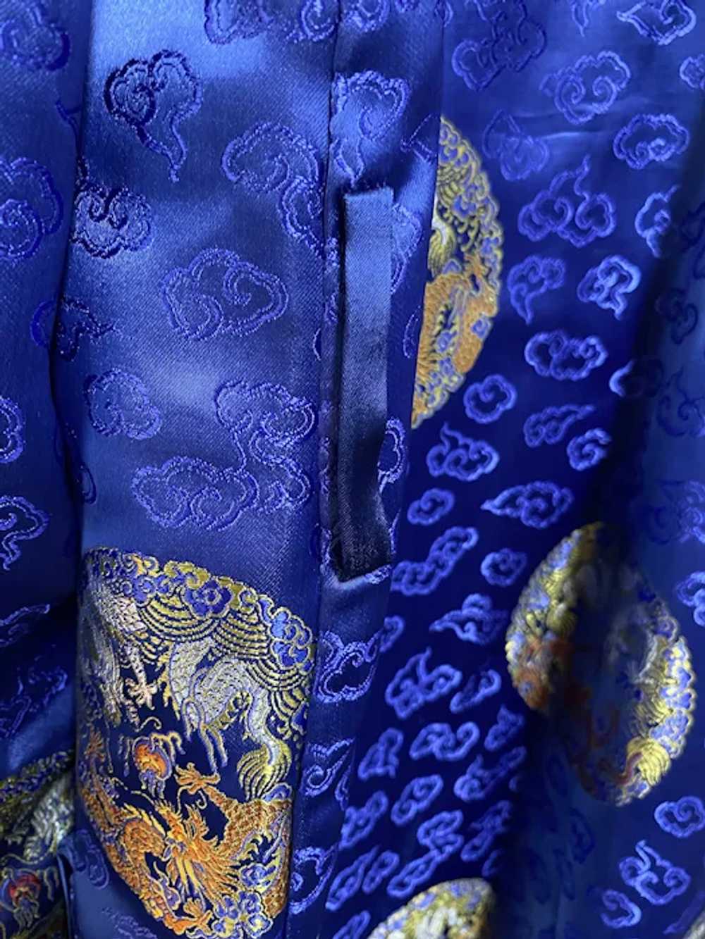 Vintage Men’s Asian Blue Brocade Smoking Jacket - image 10