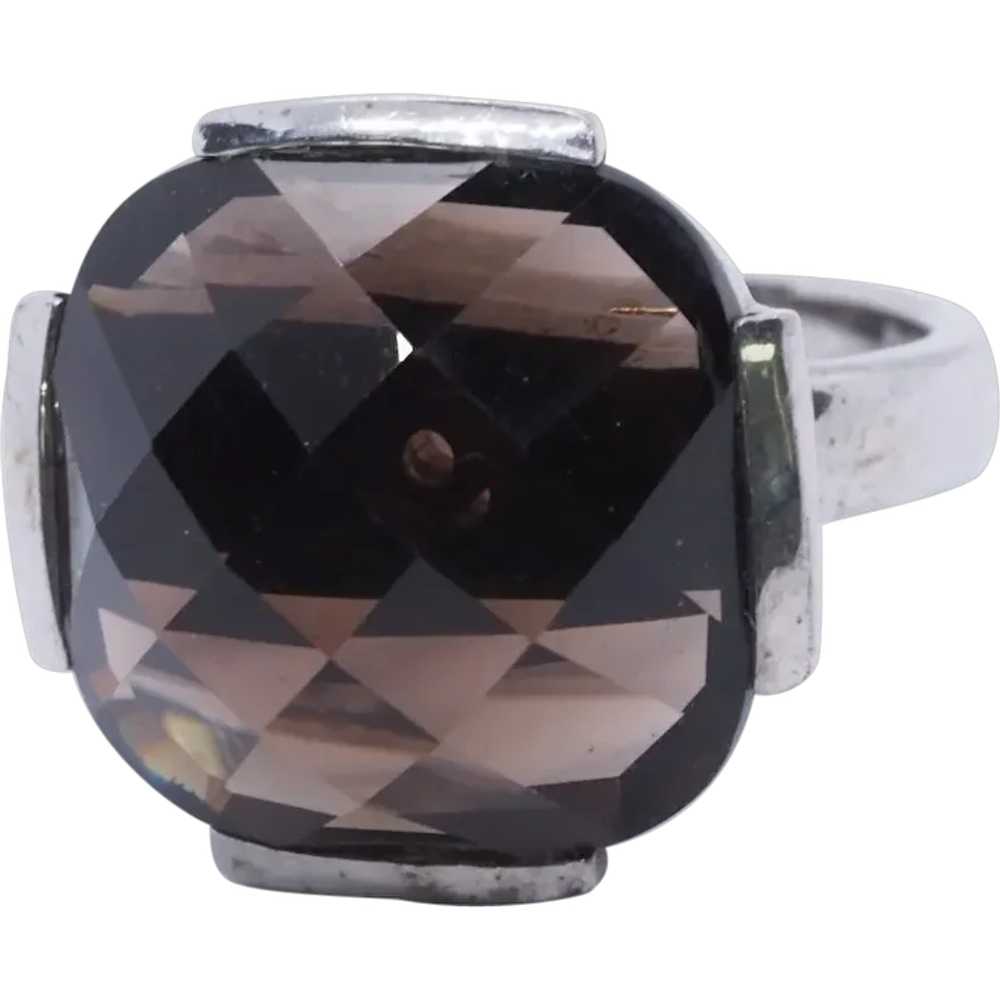 Checkerboard Faceted Smokey Quartz Sterling Silve… - image 1