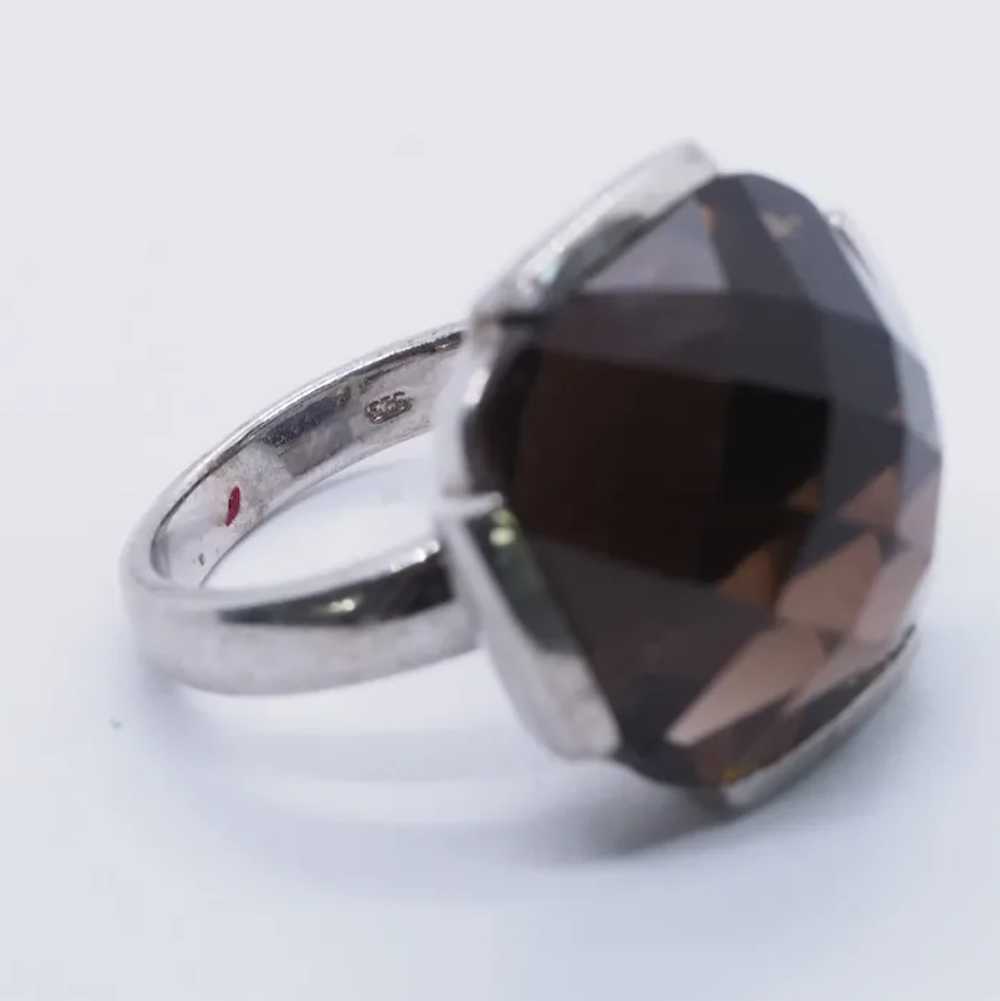 Checkerboard Faceted Smokey Quartz Sterling Silve… - image 2