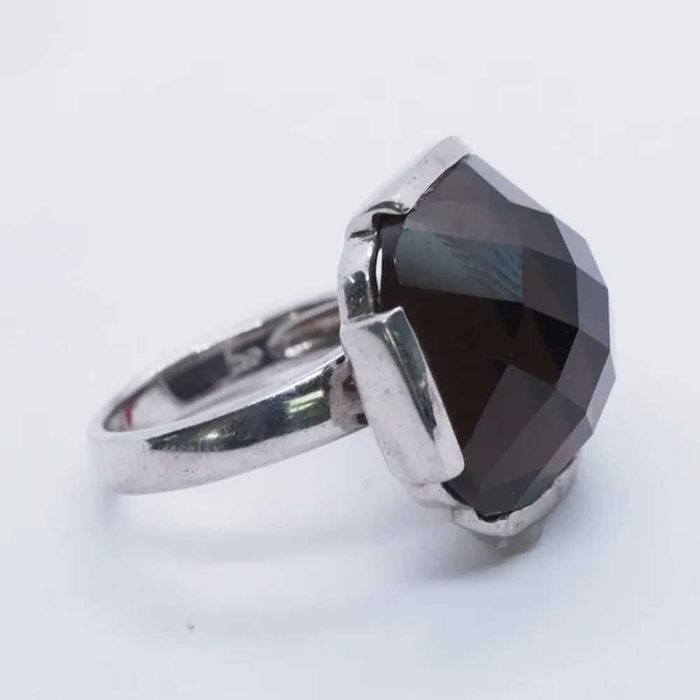 Checkerboard Faceted Smokey Quartz Sterling Silve… - image 3