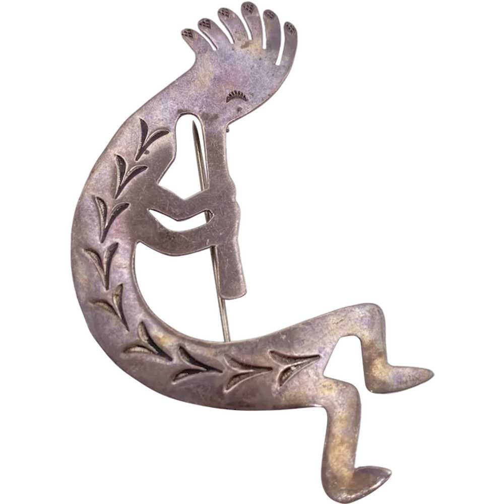 Navajo Big Kokopelli Pendant Brooch Sterling Silv… - image 1