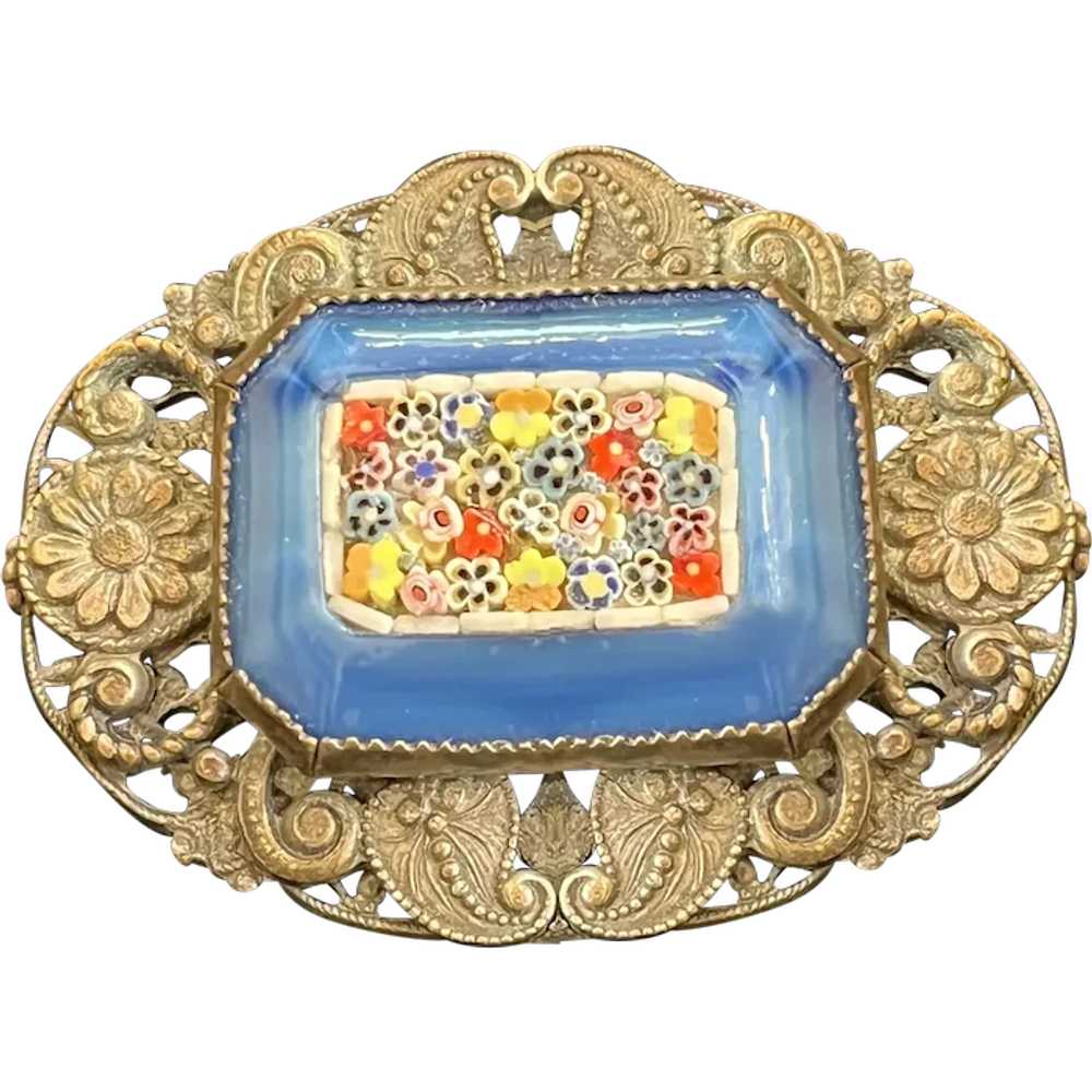 Vintage Blue Stone Pin with Italian Mosaic - image 1