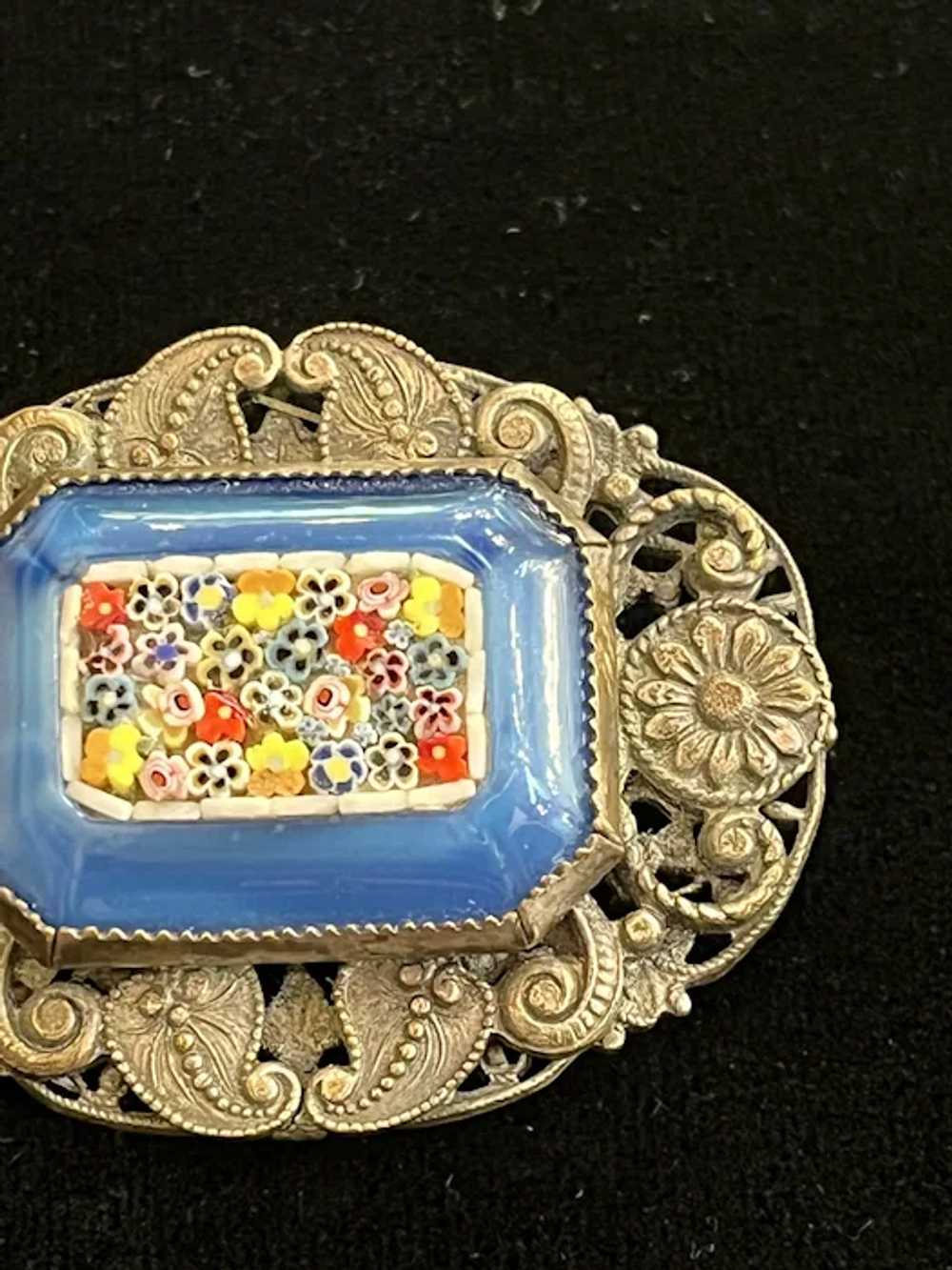 Vintage Blue Stone Pin with Italian Mosaic - image 2