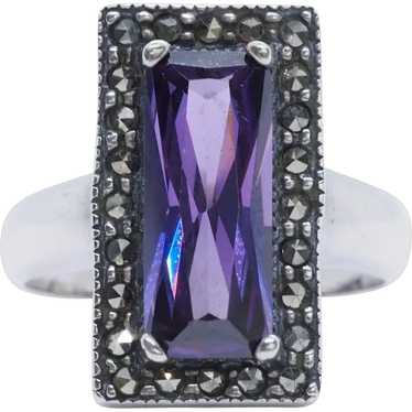 Glistening Faux Amethyst and Marcasite Sterling Si