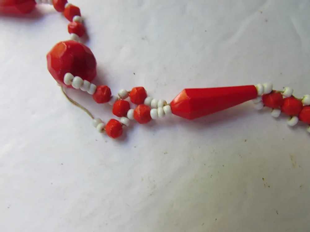 SALE 1920 Era Satoire Beaded Necklace Red White H… - image 5