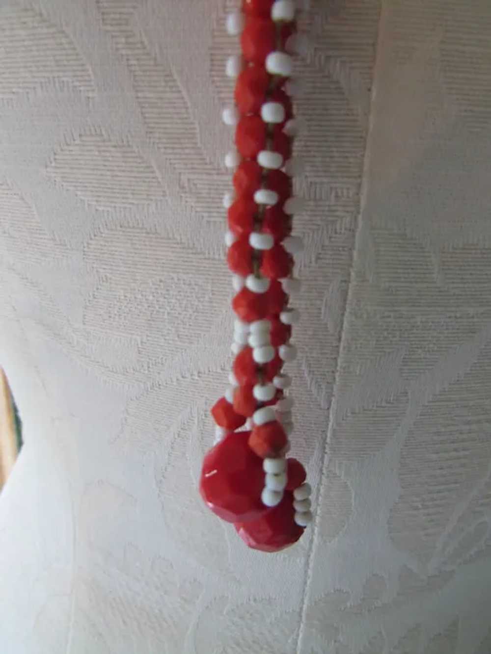 SALE 1920 Era Satoire Beaded Necklace Red White H… - image 7