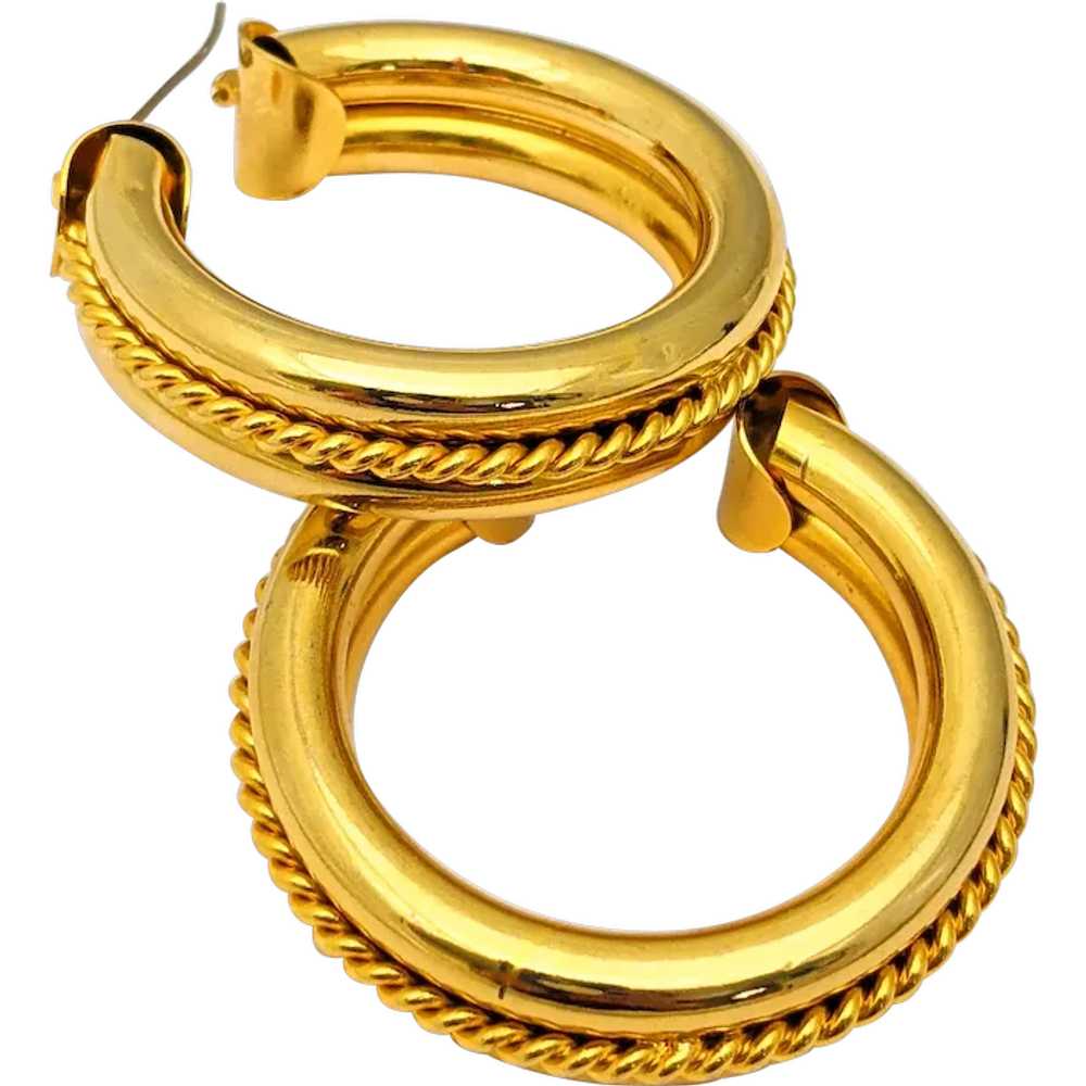 60s Huge Gold Tone Hoop Earrings - image 1