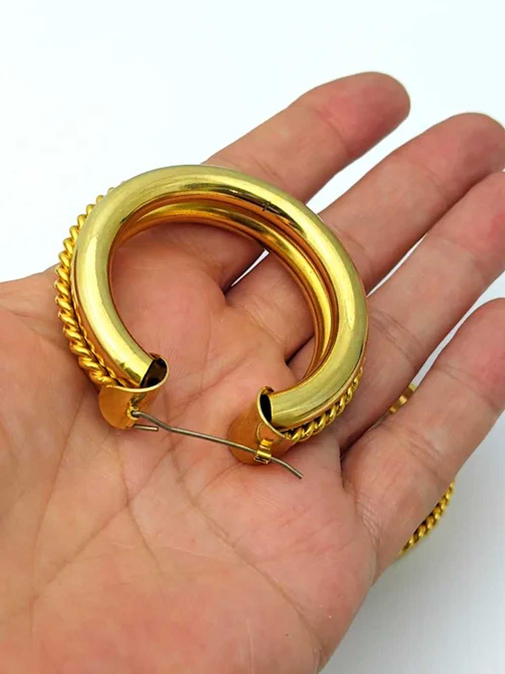 60s Huge Gold Tone Hoop Earrings - image 2
