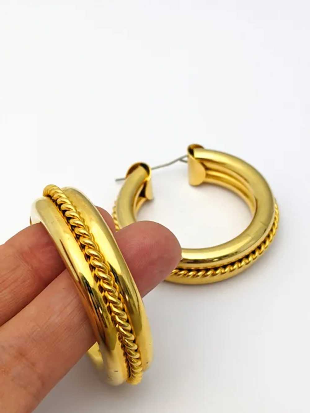 60s Huge Gold Tone Hoop Earrings - image 3