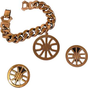 Vintage Renoir Copper Link Bracelet Wheel Charm &… - image 1