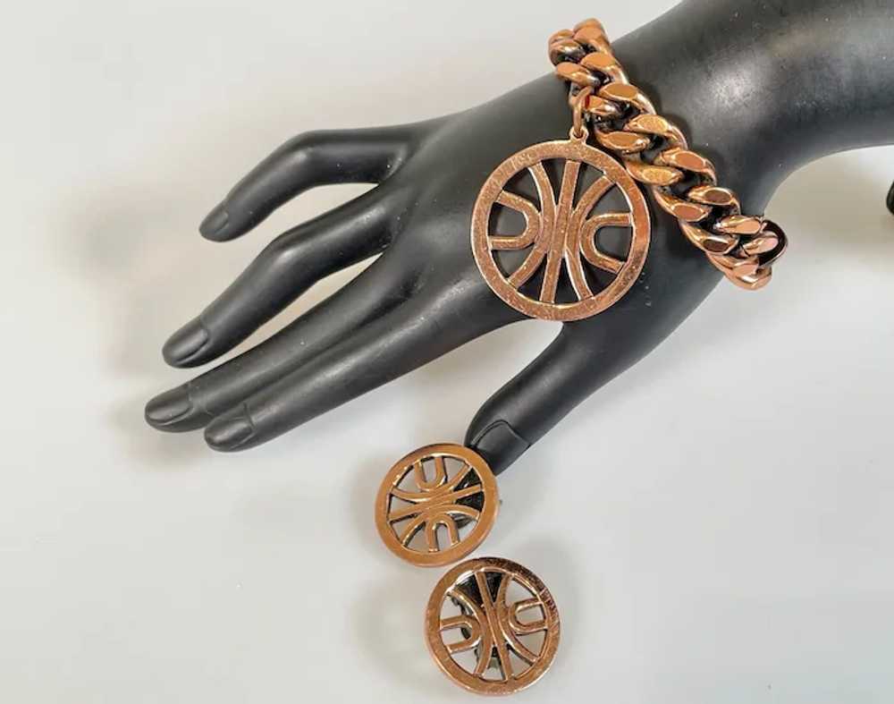Vintage Renoir Copper Link Bracelet Wheel Charm &… - image 2