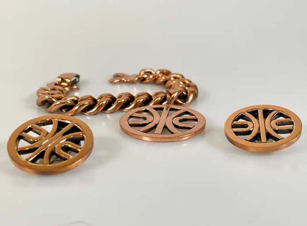 Vintage Renoir Copper Link Bracelet Wheel Charm &… - image 3
