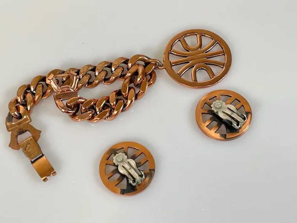 Vintage Renoir Copper Link Bracelet Wheel Charm &… - image 4