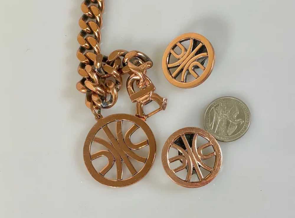 Vintage Renoir Copper Link Bracelet Wheel Charm &… - image 5