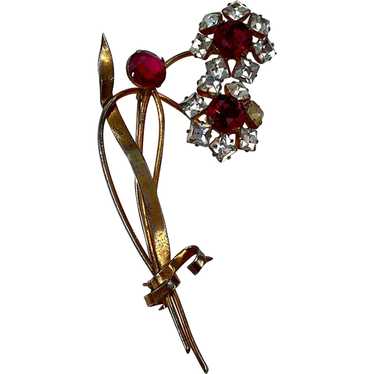 Vintage 1940's Large Prong Set Maroon And Clear R… - image 1