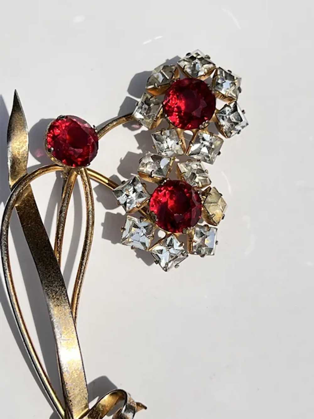 Vintage 1940's Large Prong Set Maroon And Clear R… - image 3
