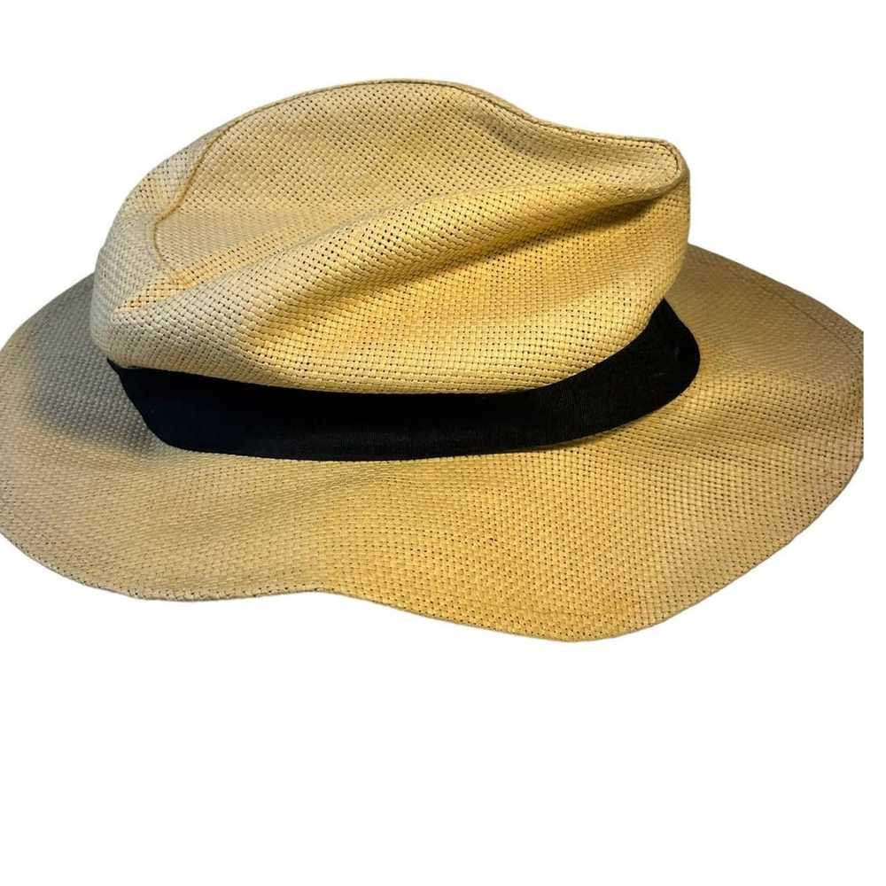 Vintage Panama Style tan straw fedora hat with bl… - image 11