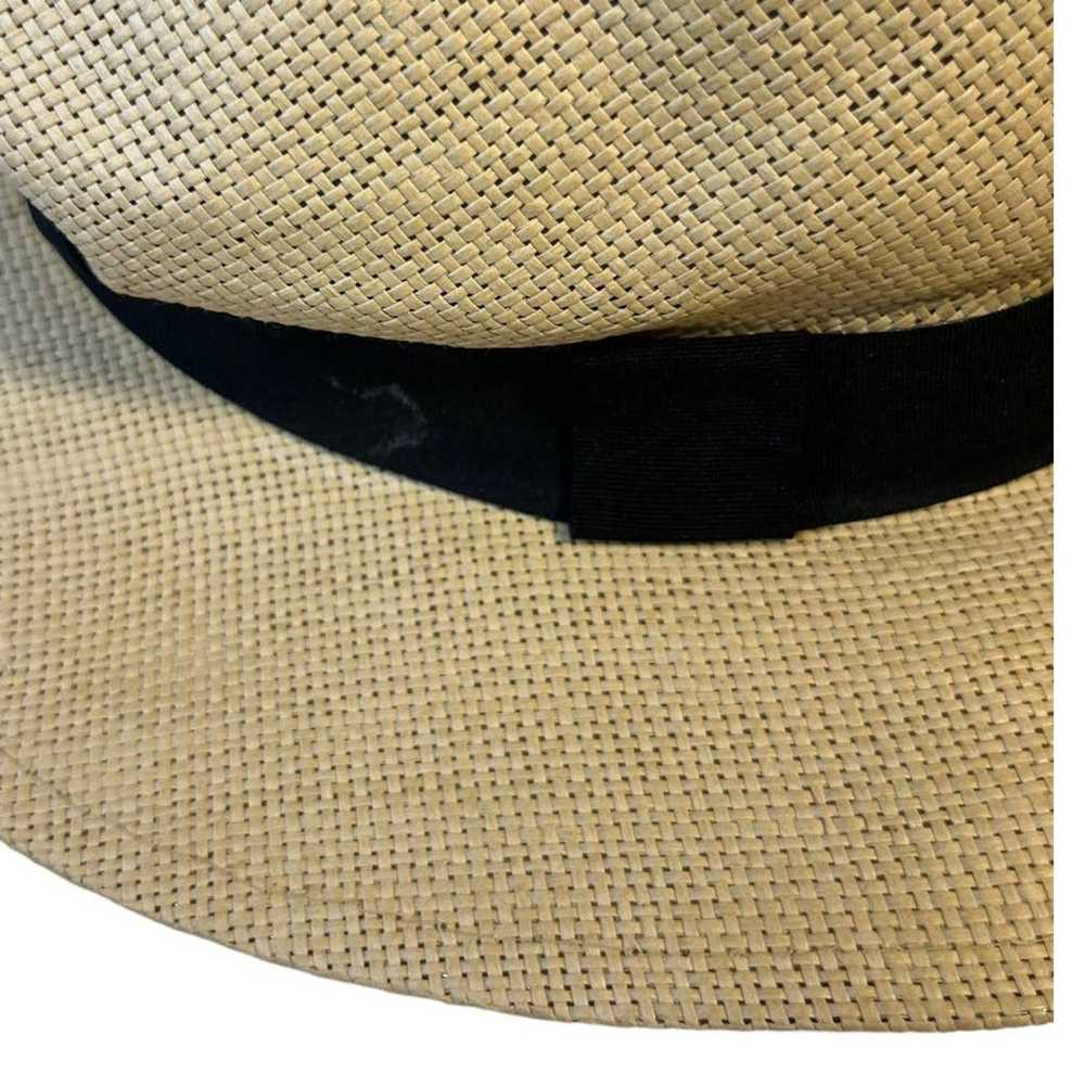 Vintage Panama Style tan straw fedora hat with bl… - image 9