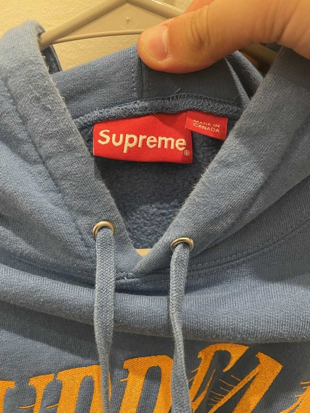 Supreme Crossover Hoodie Pale Royal Blue/Yellow Embroidered Logo, Size  X-Large