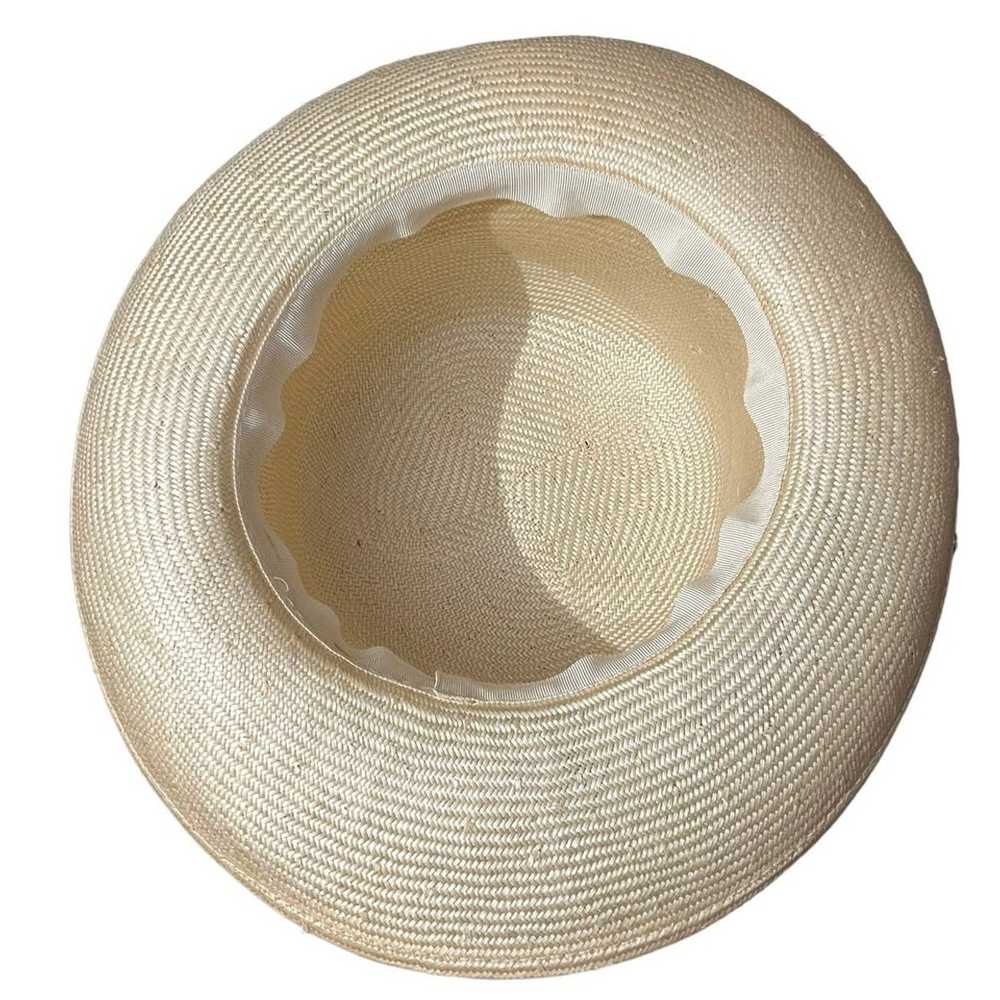 Vintage Raffia ivory Woven wide brim Hat white an… - image 3