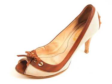 Tod's Tod's Open Toe Pumps Brown Leather Ivory Ca… - image 1