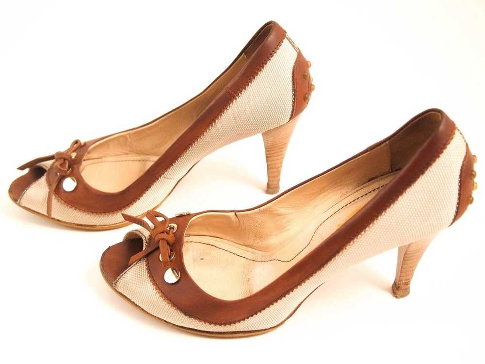 Tod's Tod's Open Toe Pumps Brown Leather Ivory Ca… - image 2